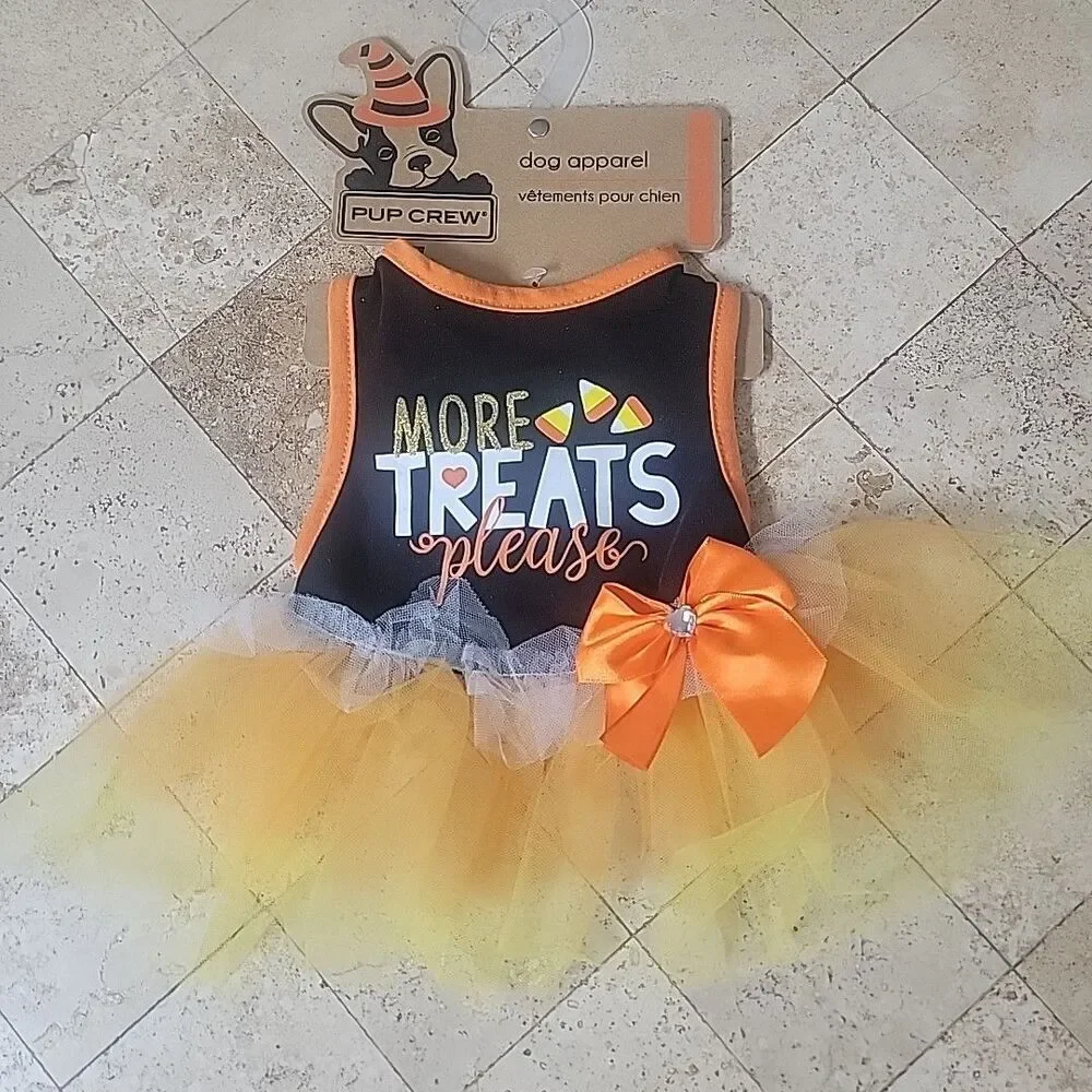 NEW Size Small Pup Crew Halloween Dog Dress More Treats Please Candy Corn Tutu